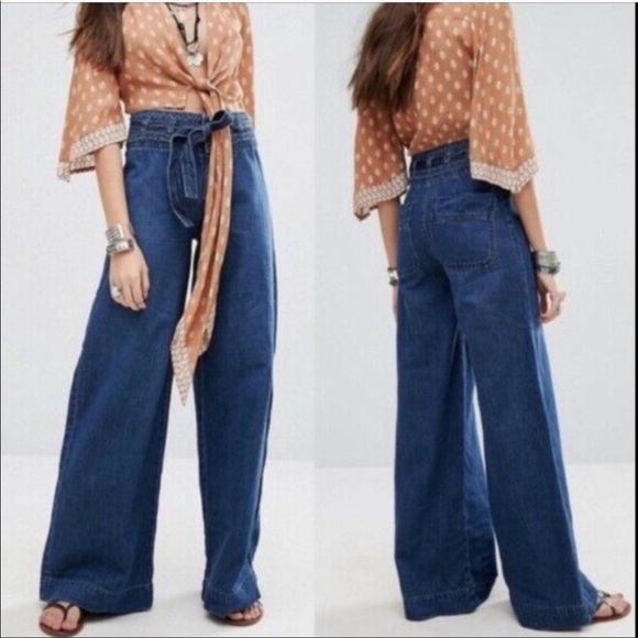 Free People Augusta Belted Flare Jean in Maytal Blue size 28 - Picture 15 of 15